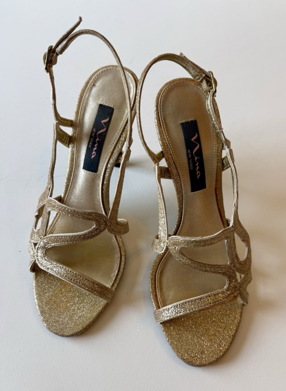 Nina Unilora Gold Glitter Strappy Heels Sandals Women’s 7 M w/ Box